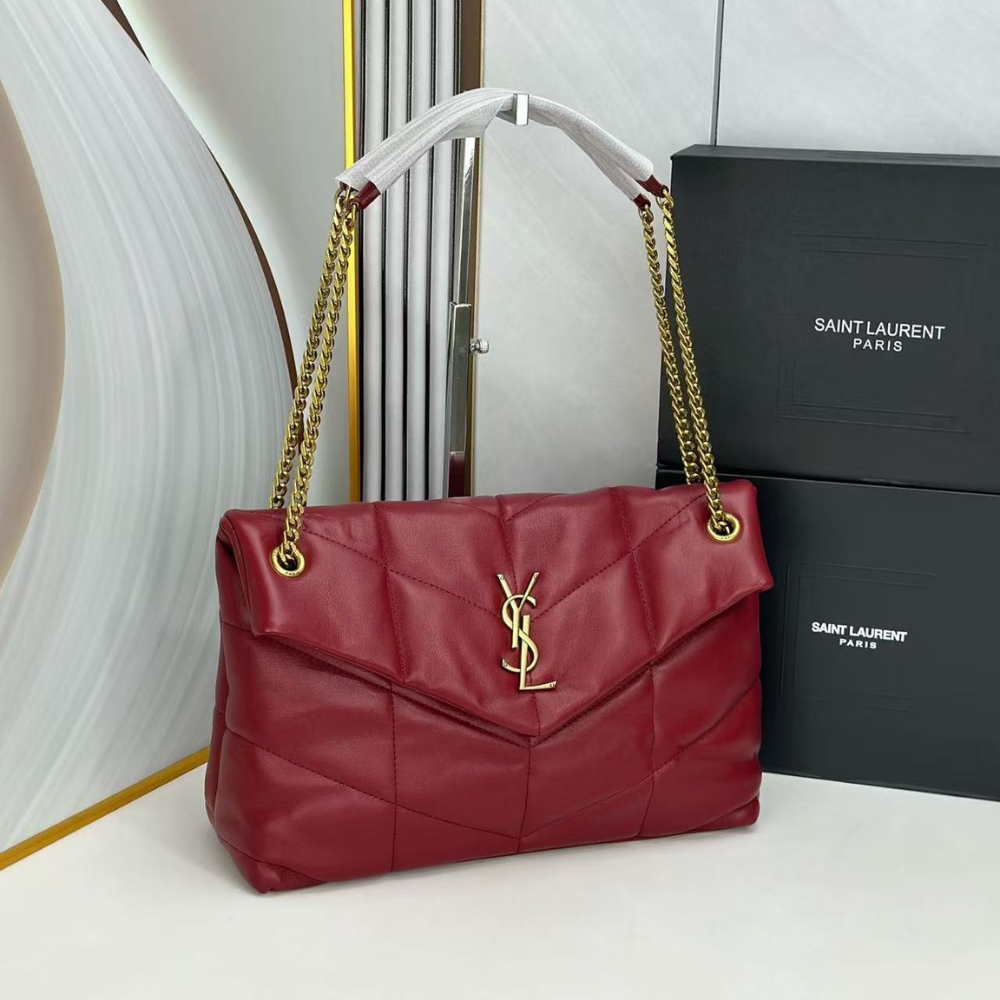 Saint Laurent Loulou Puffer Small Leather Shoulder Bag Red 29cm 5774761EL076937 - Image 3