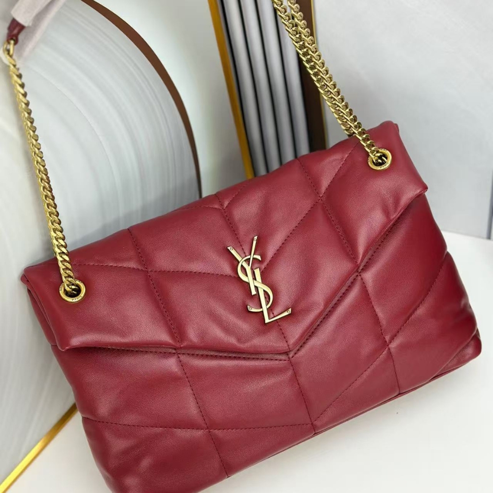 Saint Laurent Loulou Puffer Small Leather Shoulder Bag Red 29cm 5774761EL076937 - Image 5