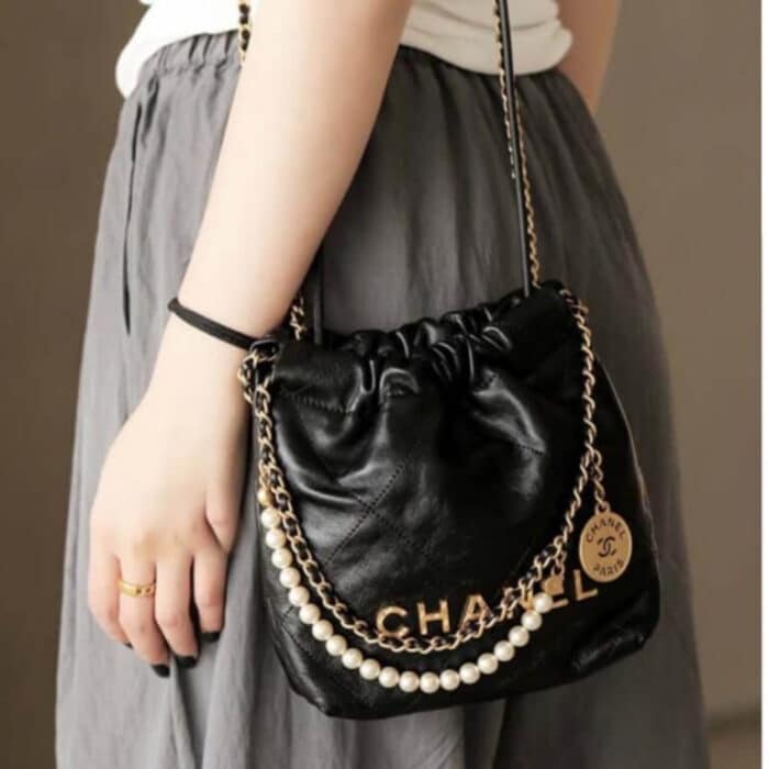 Chanel 22 Mini Handbag Pearl Black 22cm AS3980 B10672 94305 - Image 5