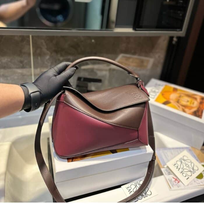 Loewe Small Puzzle Bag Chocolate And Burgundy 24cm A510P60X44 3875 - Image 2