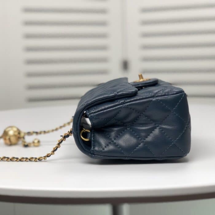 Chanel Mini Square Classic Handbag Dark Blue 17cm - Image 2
