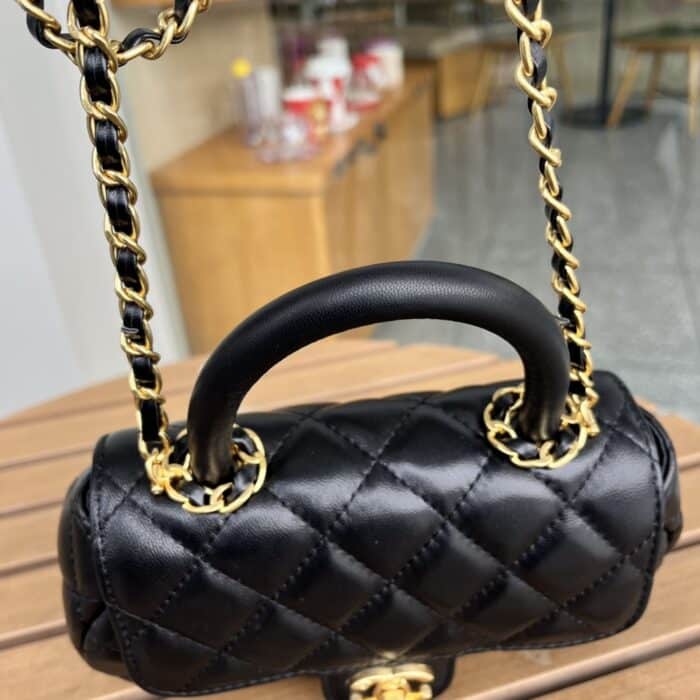 Chanel Small Flap Bag With Top Handle Black 20cm AS4573 B15144 94305 - Image 2