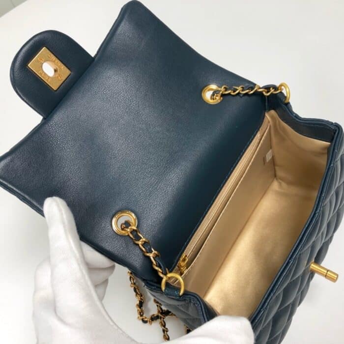 Chanel Mini Square Classic Handbag Dark Blue 17cm - Image 4