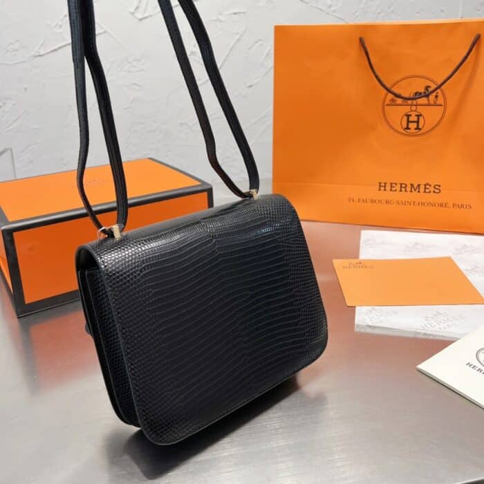 Hermes Lizard Constance Mini Shoulder Bag Black 20cm - Image 4