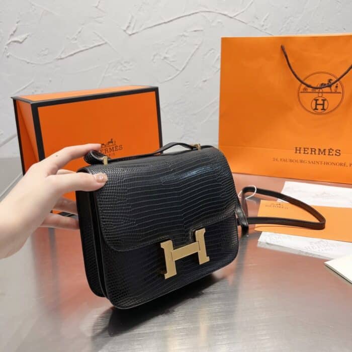 Hermes Lizard Constance Mini Shoulder Bag Black 20cm - Image 5