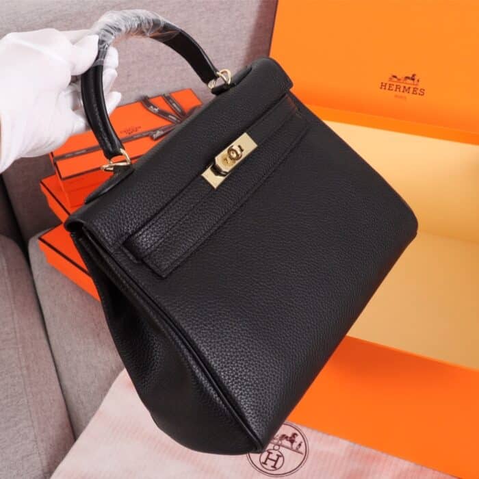 Hermes Kelly Togo Handbag Black 25cm - Image 5