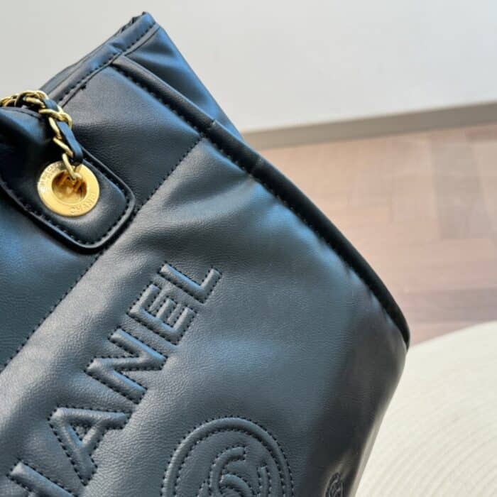 Chanel Large Deauville Shopping Bag Black 31cm - Image 7