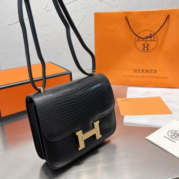 Hermes Lizard Constance Mini Shoulder Bag Black 20cm - Image 7