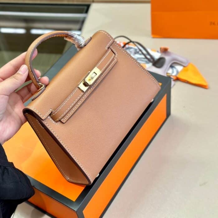 Hermes Kelly Mini Epsom Handbag Brown 19cm - Image 7