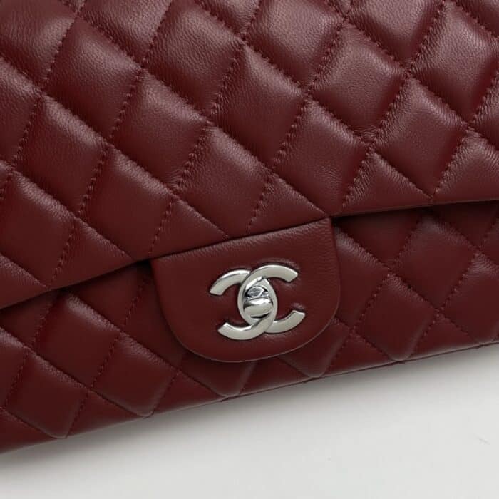 Chanel Classic Double Flap Bag Plum Red 25cm - Image 7