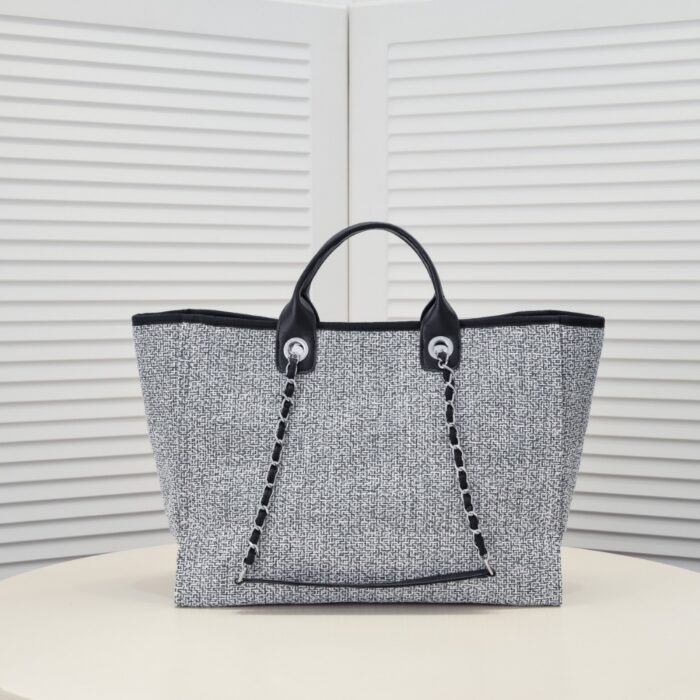 Chanel Large Deauville Tote Bag Bicolor Gray 40cm - Image 8