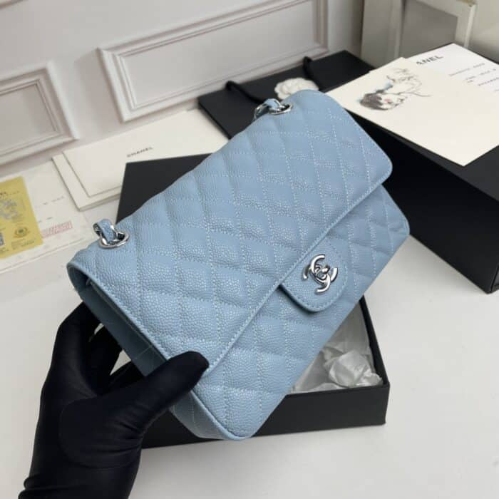 Chanel Classic Double Flap Bag Light Blue 25cm - Image 8