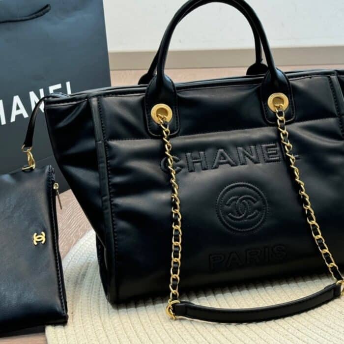 Chanel Large Deauville Shopping Bag Black 31cm - Image 9