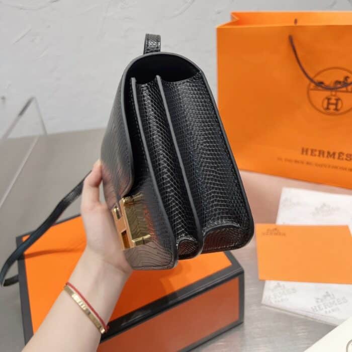 Hermes Lizard Constance Mini Shoulder Bag Black 20cm - Image 9