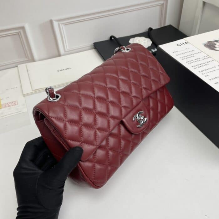 Chanel Classic Double Flap Bag Plum Red 25cm - Image 9