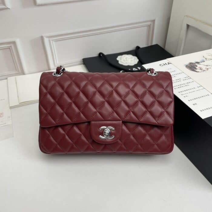 Chanel Classic Double Flap Bag Plum Red 25cm - Image 10