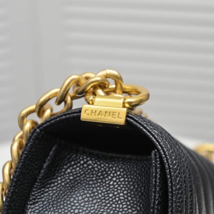 Chanel Boy Chevron Medium Handbag Black In Gold 25cm - Image 8