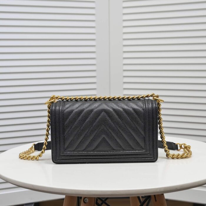 Chanel Boy Chevron Medium Handbag Black In Gold 25cm - Image 4