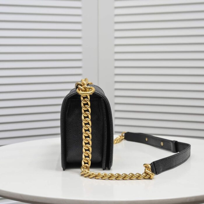 Chanel Boy Chevron Medium Handbag Black In Gold 25cm - Image 3