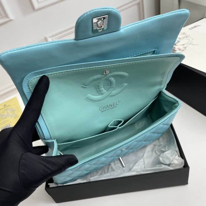 Chanel Classic Double Flap Bag Light Blue 25cm - Image 9