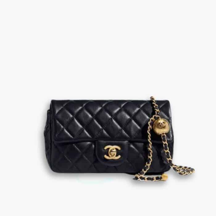 Chanel Mini Classic Handbag Pearl Crush Black 20cm