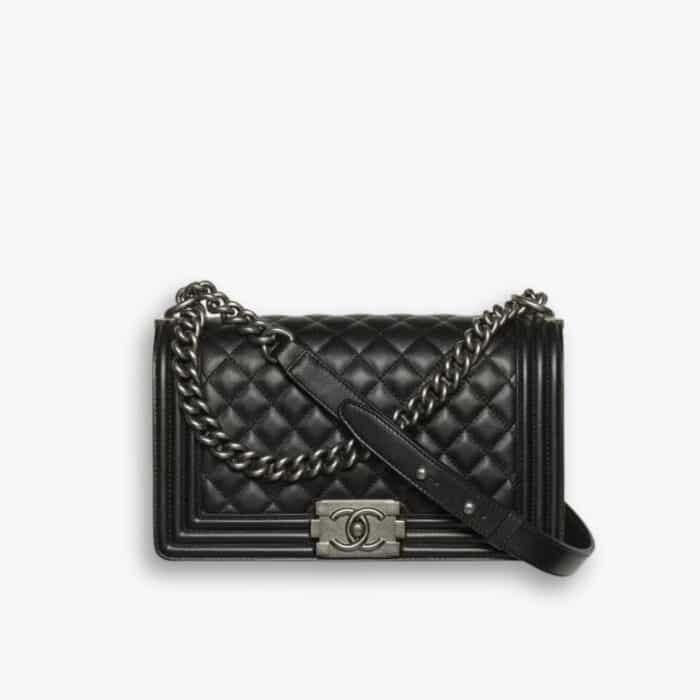 Chanel Boy Medium Handbag Leather Black 25cm A67086 Y09953 94305