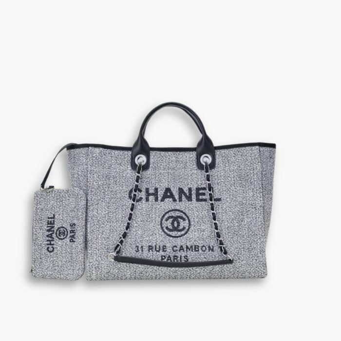 Chanel Large Deauville Tote Bag Bicolor Gray 40cm