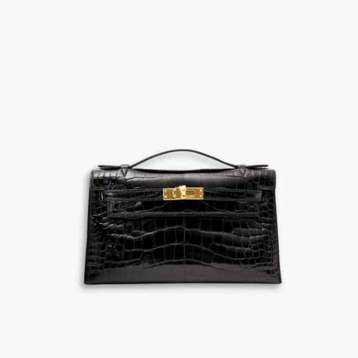 Hermes Kelly Mini Pochette Shiny Alligator Black 21cm