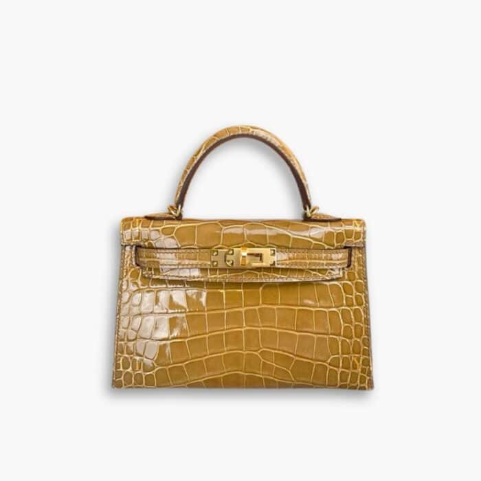 Hermes Mini Kelly Handbag Alligator Brown 22cm