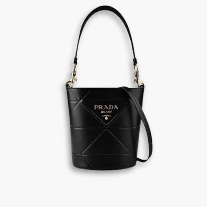 Prada Symbole Quilted Bucket Bag Black 21Cm