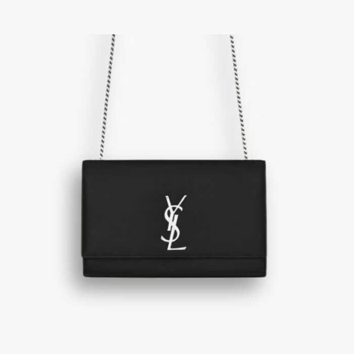 Saint Laurent Kate Medium In Grain De Poudre Mirror Effect Black 24cm