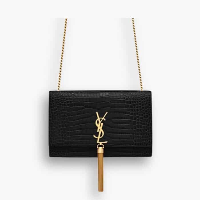Saint Laurent Kate Medium Tassel In Crocodile Black 24cm