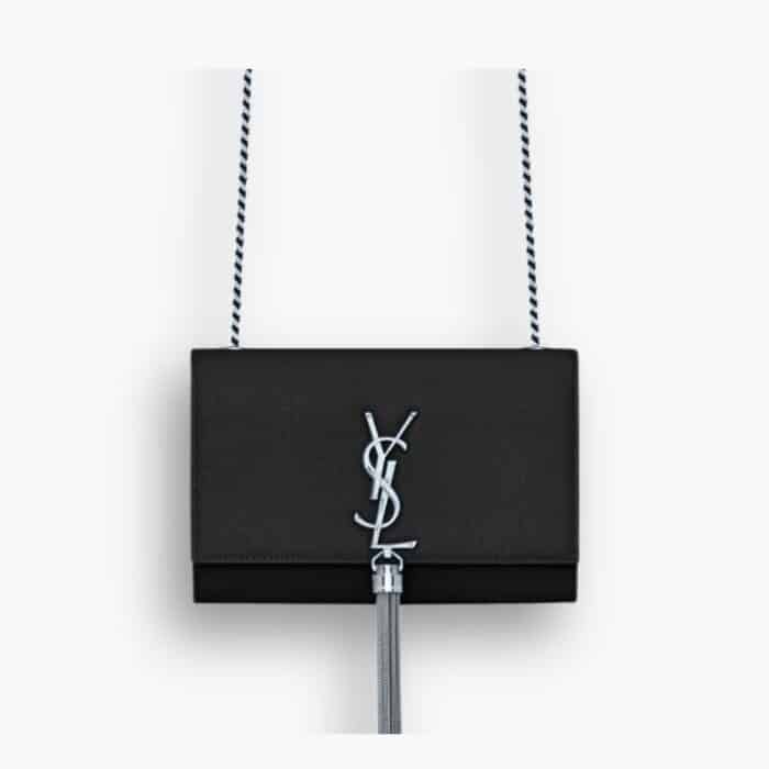 Saint Laurent Kate Small In Grain De Poudre Mirror Effect Black 20Cm