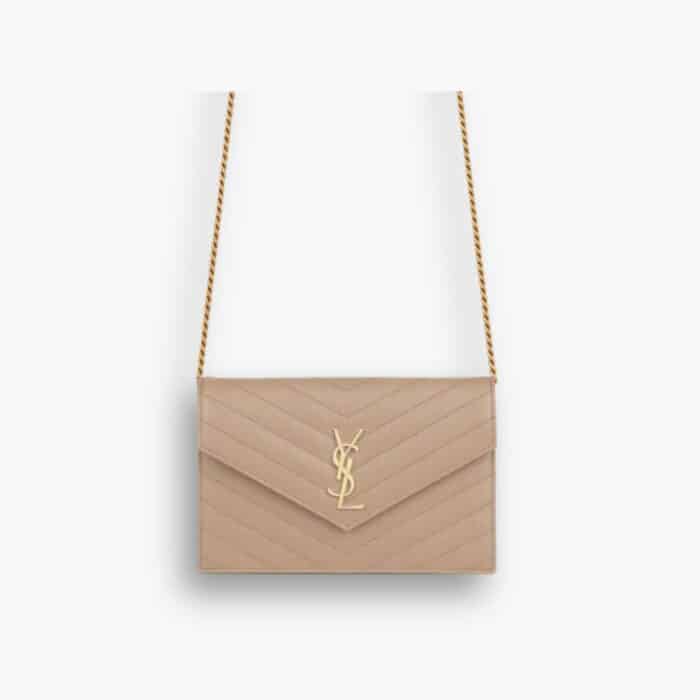 Saint Laurent Cassandre Envelope Chain Wallet Dark Beige 20cm