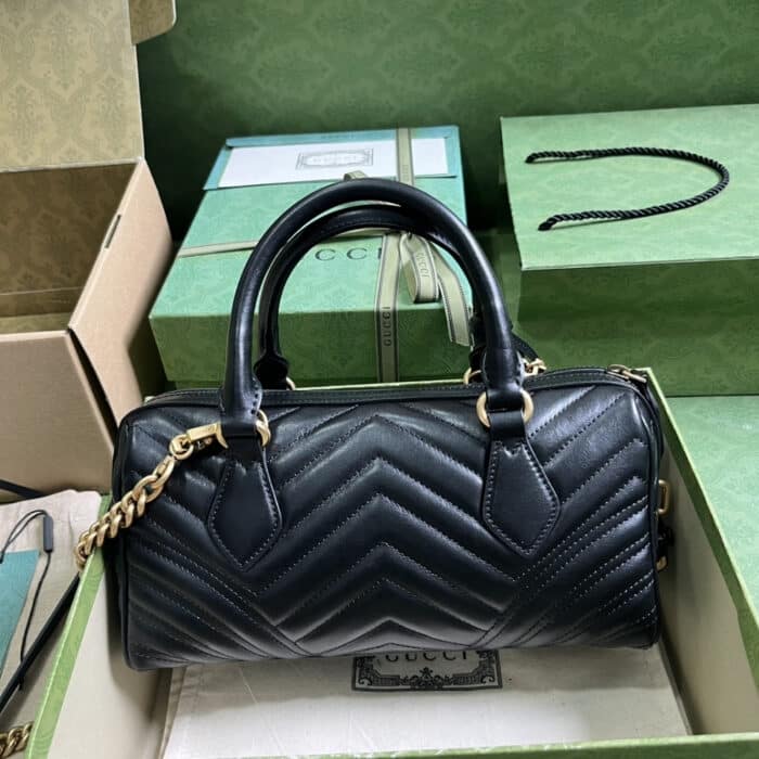 Gucci Marmont Small Top Handle Bag Black 27 cm 746319 AABZB 1000 - Image 3