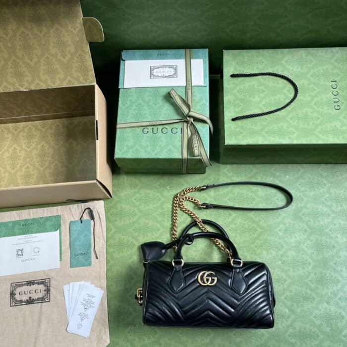 Gucci Marmont Small Top Handle Bag Black 27 cm 746319 AABZB 1000 - Image 9