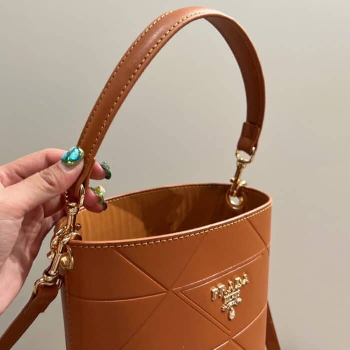 Prada Symbole Quilted Bucket Bag Brown 21Cm - Image 6