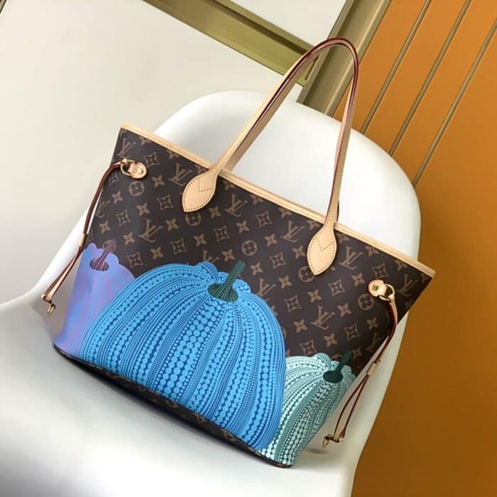 Louis Vuitton X YK Neverfull MM Monogram Kusama Pumpkin 31cm M46468 - Image 7