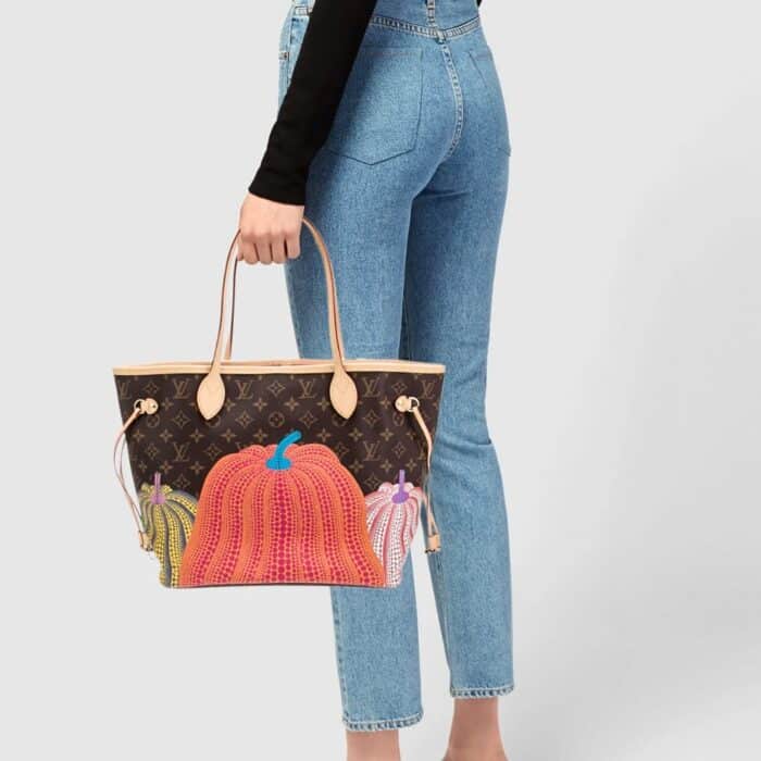 Louis Vuitton X YK Neverfull MM Monogram Kusama Pumpkin 31cm M46468 - Image 9