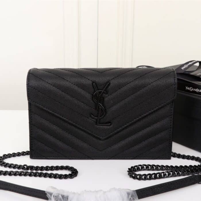 Saint Laurent Cassandre Envelope Chain Wallet Black Metal 20Cm - Image 2