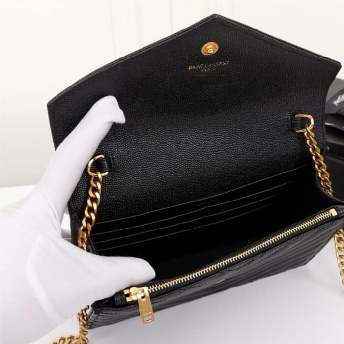 Saint Laurent Cassandre Envelope Chain Wallet Black 20cm - Image 3
