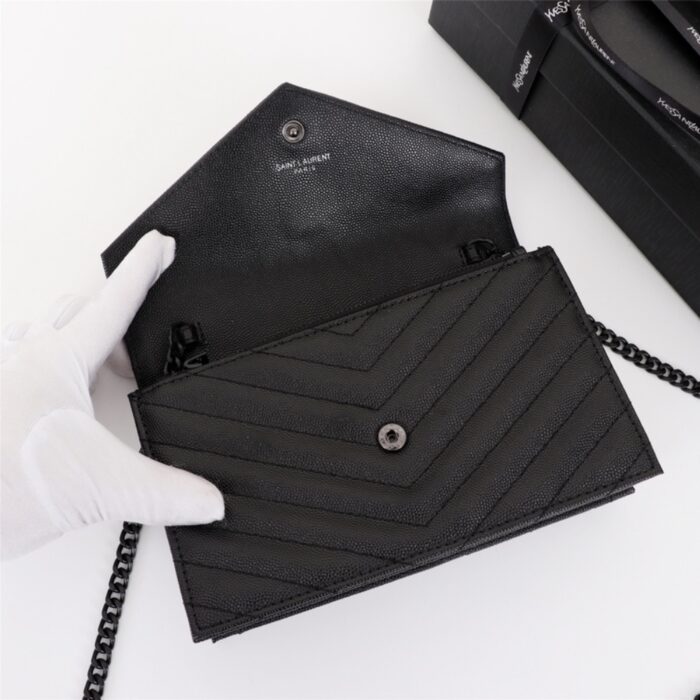 Saint Laurent Cassandre Envelope Chain Wallet Black Metal 20Cm - Image 5
