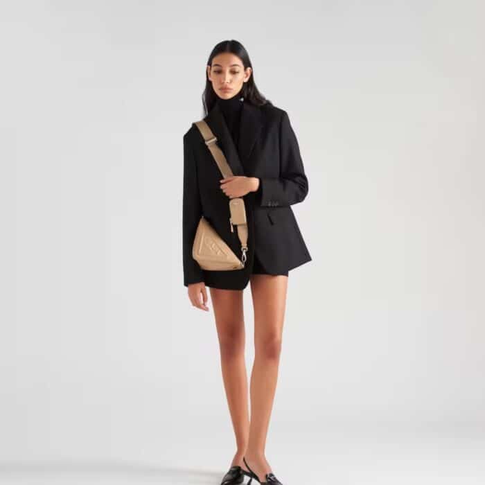 Prada Triangle Leather Shoulder Bag Sand Beige 27cm - Image 5
