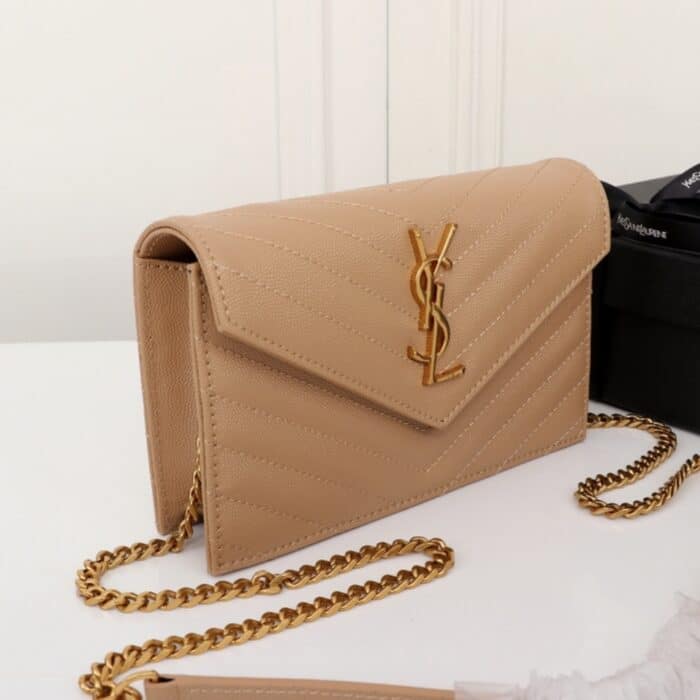 Saint Laurent Cassandre Envelope Chain Wallet Dark Beige 20cm - Image 6