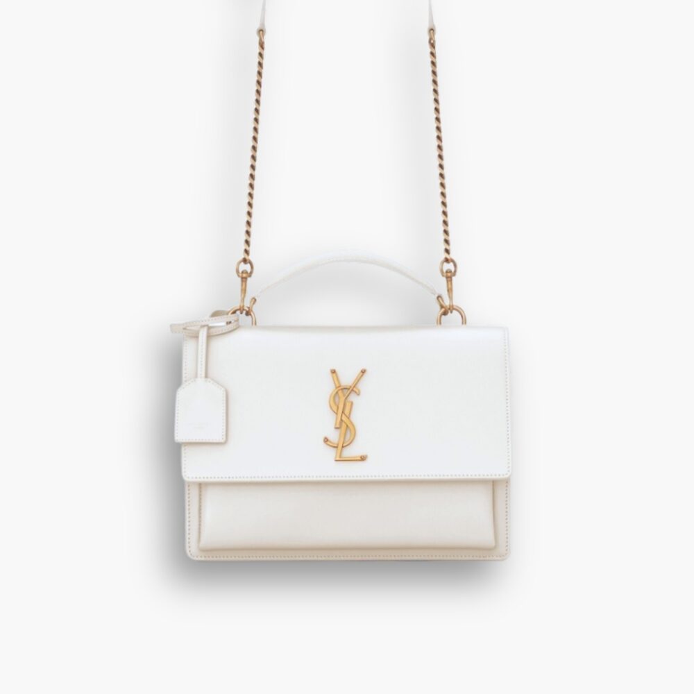 Saint Laurent Sunset Medium Top Handle In Smooth Leather White 25Cm 634723D420W9207