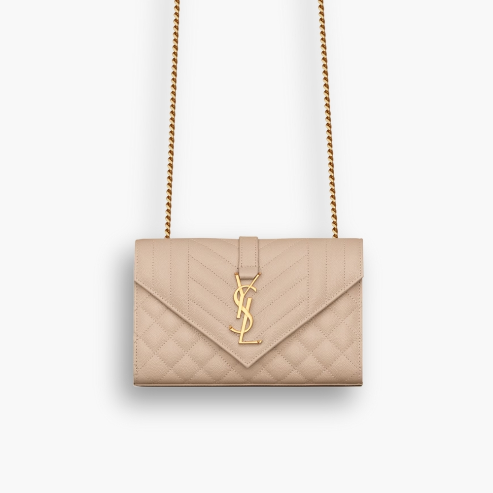 Saint Laurent Envelope Small  In Quilted Grain Leather Beige 21Cm 600195Bow912721