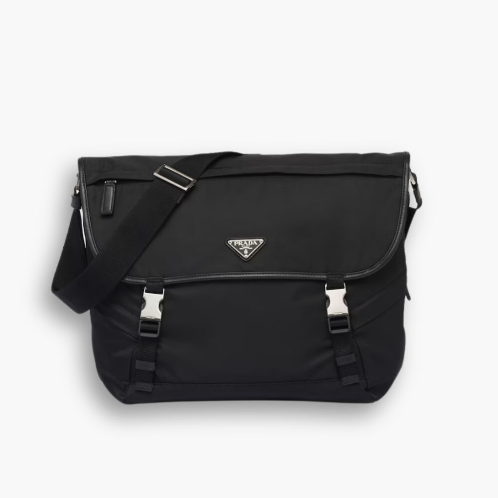 Prada Re Nylon And Saffiano Leather Shoulder Bag Black 34Cm 2VD052 2DMG F0002 V KOH