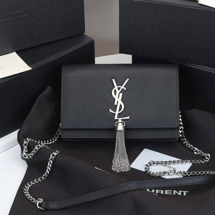 Saint Laurent Kate Small In Grain De Poudre Mirror Effect Black 20Cm - Image 2