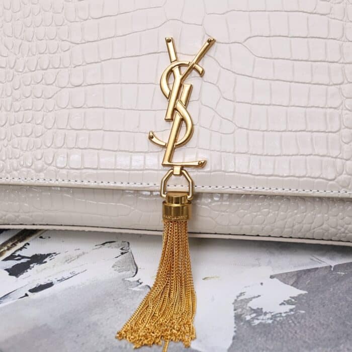 Saint Laurent Kate Medium Tassel In Crocodile White 24cm - Image 3