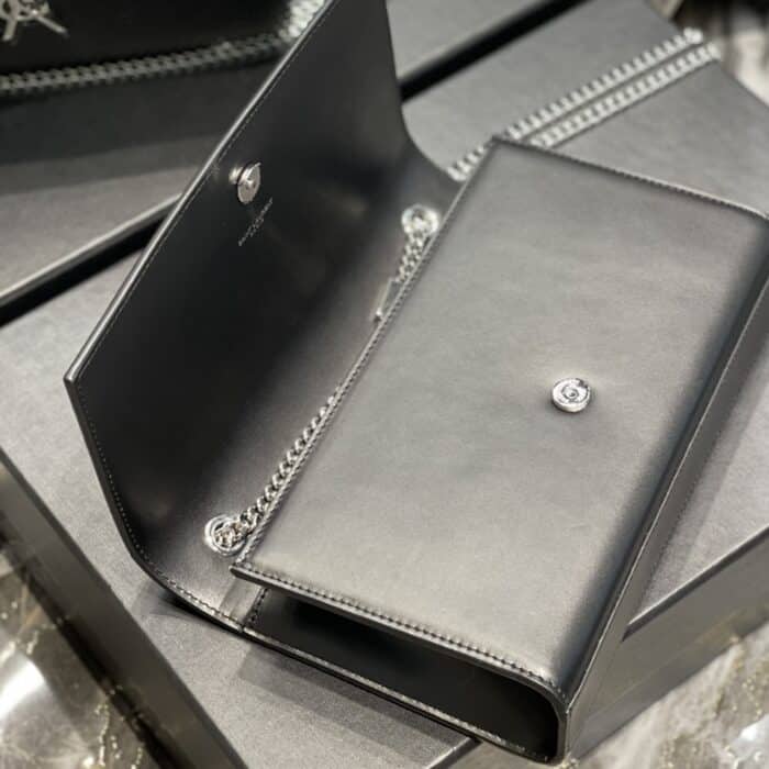 Saint Laurent Kate Medium In Grain De Poudre Mirror Effect Black 24cm - Image 3
